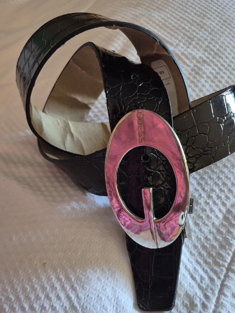 GUESS Black Croc-Embossed Women's Belt with Silver Buckle
